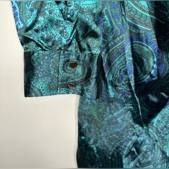 ZARA green satin paisley print ruched shirt dress size large - Picture 4 of 7